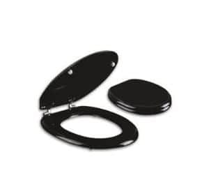 מושב אסלה שחור עץ יצוק צירי נירוסטה אל חלד