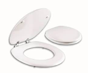 מושב אסלה עץ יצוק עם התקנה עילית וצירי נירוסטה לבן