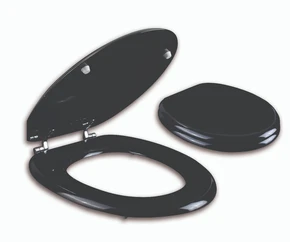 מושב אסלה עץ יצוק עם התקנה עילית וצירי נירוסטה שחור